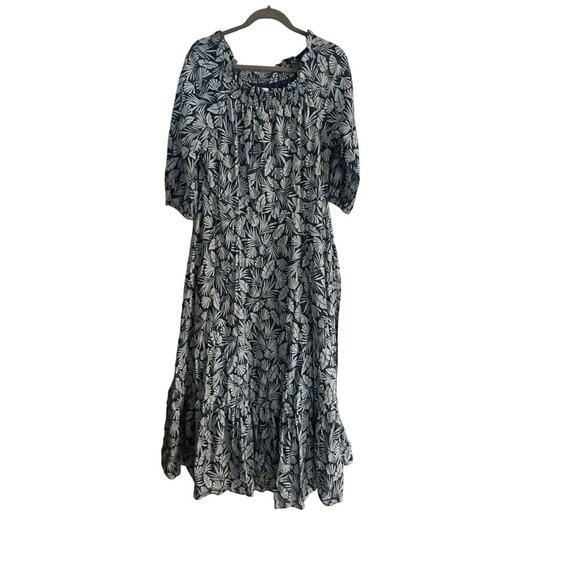 Boden Women's Blue Gray Leaf Print Short Sleeves Midi Dress Size 10 - Picture 1 of 6